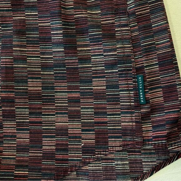 PERRY ELLIS Men's Shirt Purple Stretch Long Sleeve Pattern Print Button Front XL - Picture 8 of 10